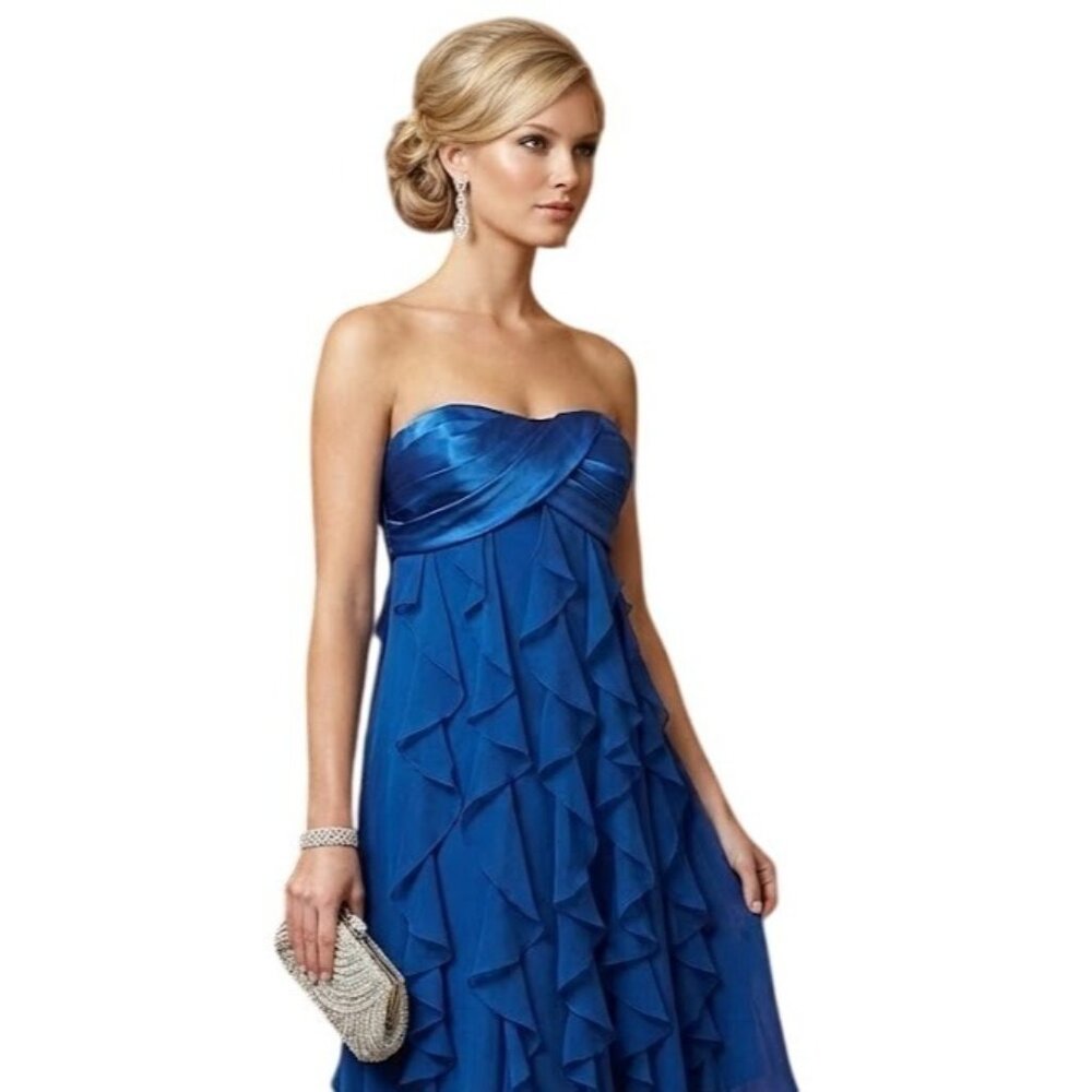 Strapless Blue Ruffle Baby Doll Cocktail Dress 6 Wedding Coquette Flirty Xscape